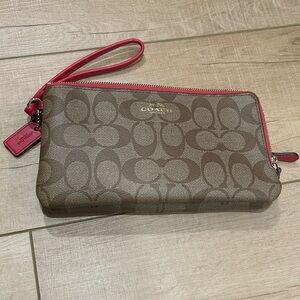 Coach Brown and Red Wristlet